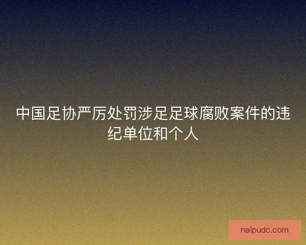 中国足协严厉处罚涉足足球腐败案件的违纪单位和个人