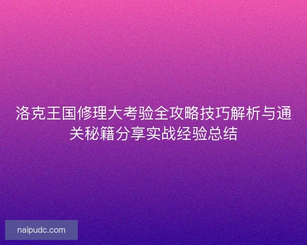 洛克王国修理大考验全攻略技巧解析与通关秘籍分享实战经验总结